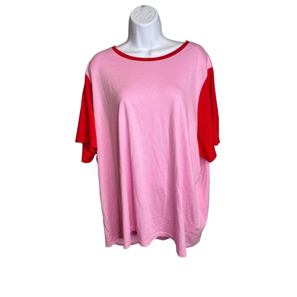 Lands End Women's Pink Red Colorblock Cotton Short Sleeve Top Size 3X Coastal - Picture 1 of 10